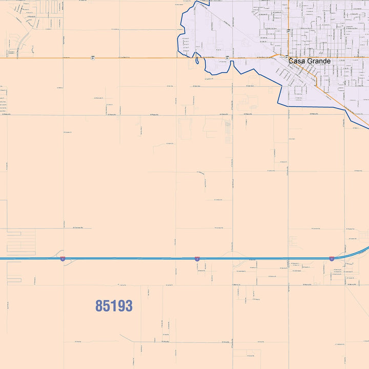 Color Cast Zip Code Style Wall Map of Casa Grande, AZ