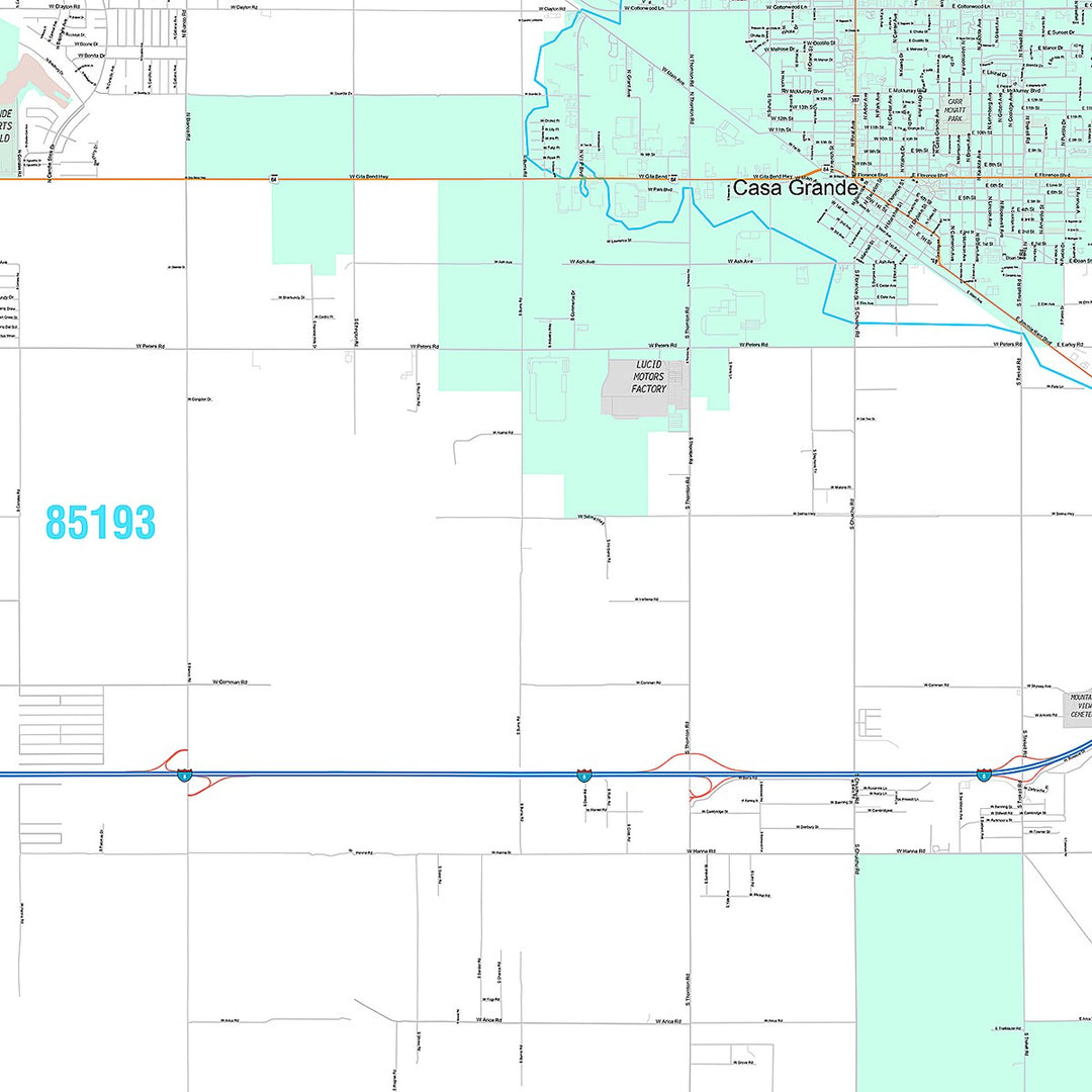 Premium Style Wall Map of Casa Grande, AZ