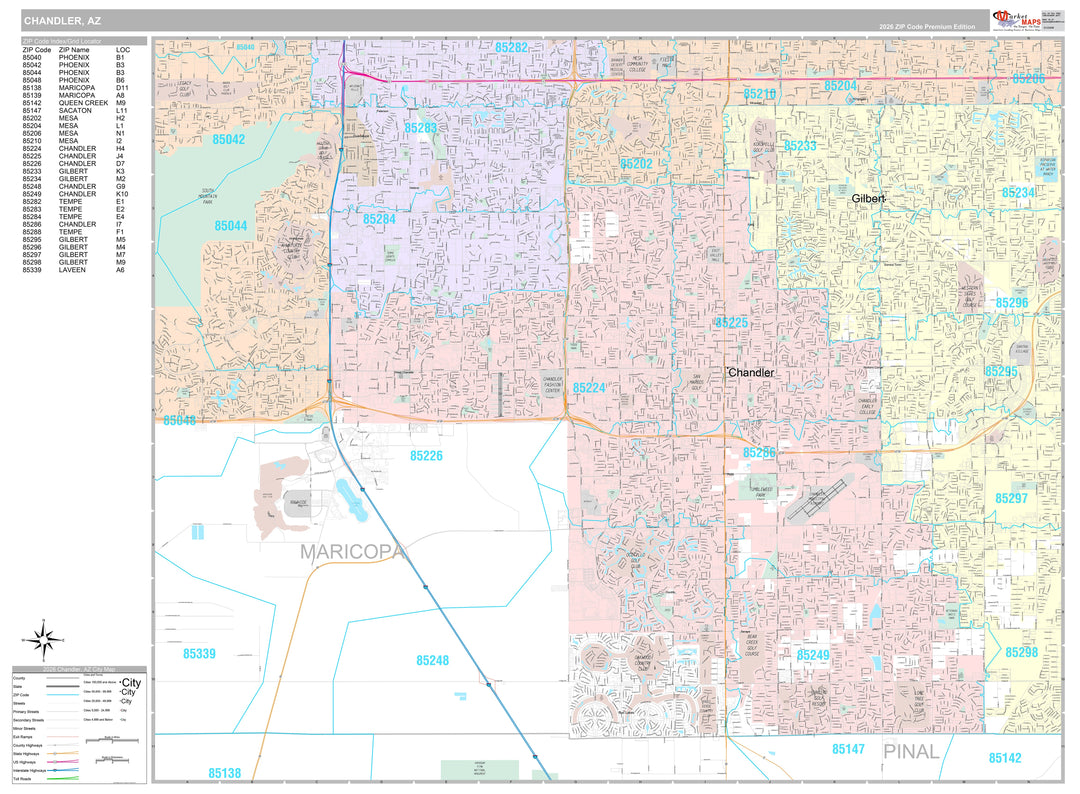 Premium Style Wall Map of Chandler AZ