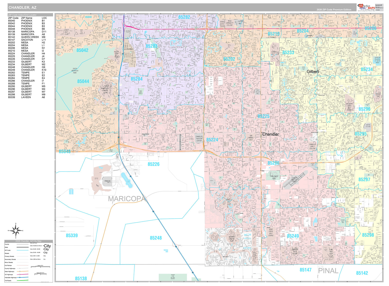 Premium Style Wall Map of Chandler AZ