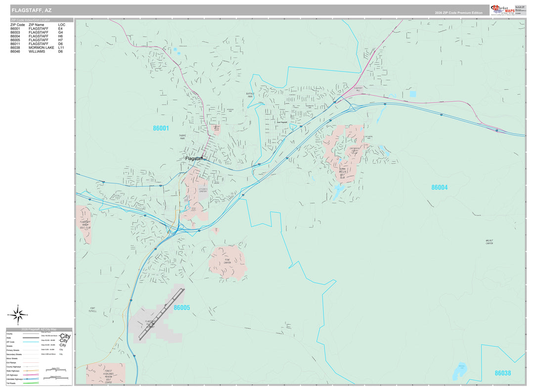 Premium Style Wall Map of Flagstaff, AZ