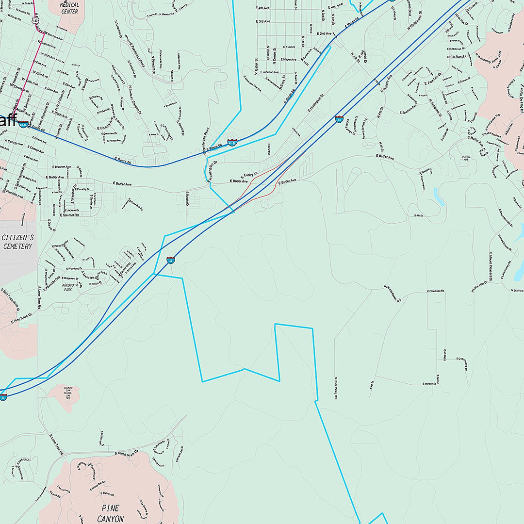 Premium Style Wall Map of Flagstaff, AZ