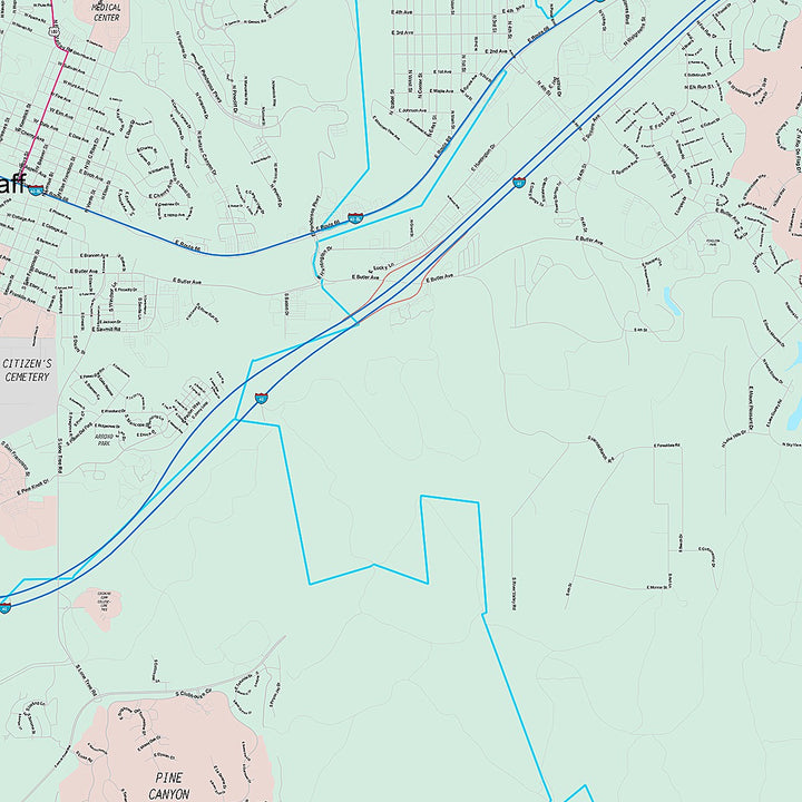 Premium Style Wall Map of Flagstaff, AZ