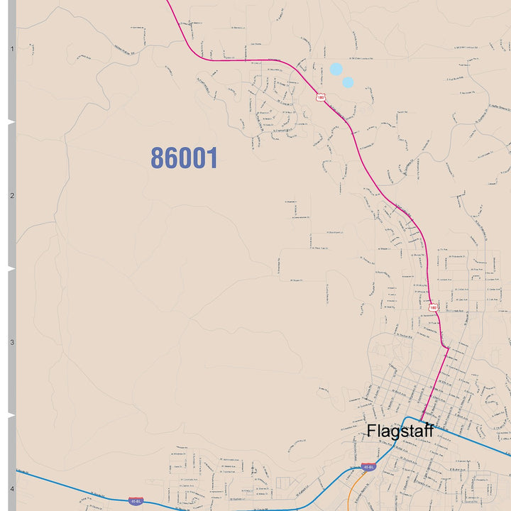 Color Cast Zip Code Style Wall Map of Flagstaff, AZ