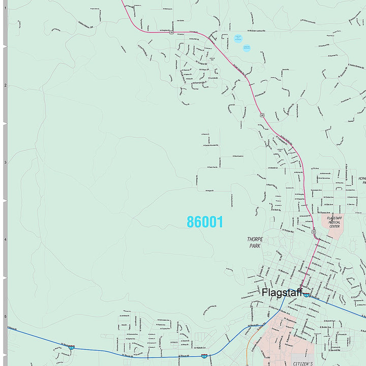 Premium Style Wall Map of Flagstaff, AZ