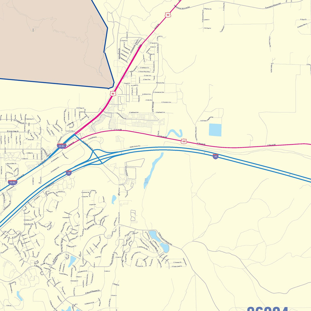 Color Cast Zip Code Style Wall Map of Flagstaff, AZ