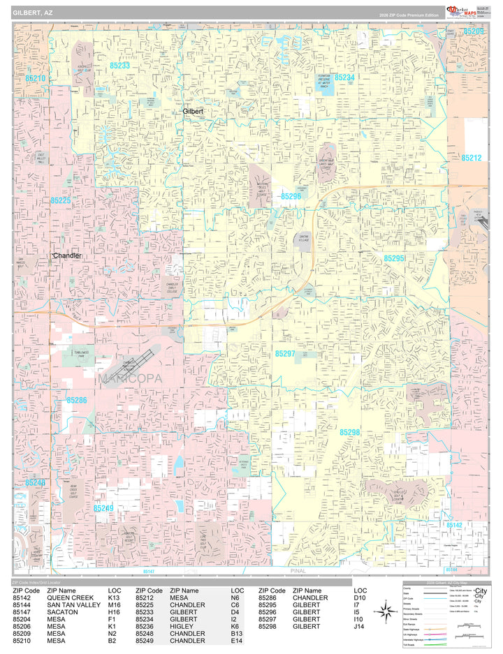 Premium Style Wall Map of Gilbert AZ