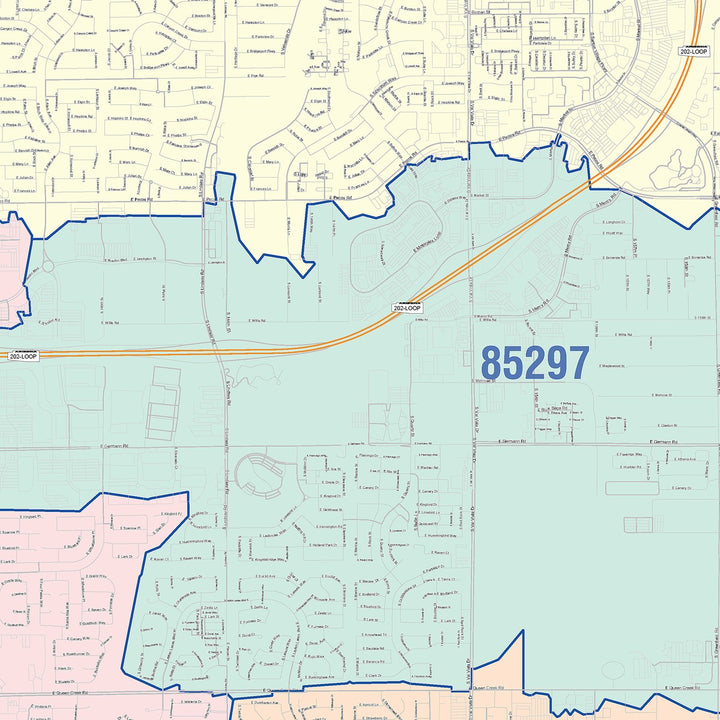 Color Cast Zip Code Style Wall Map of Gilbert, AZ