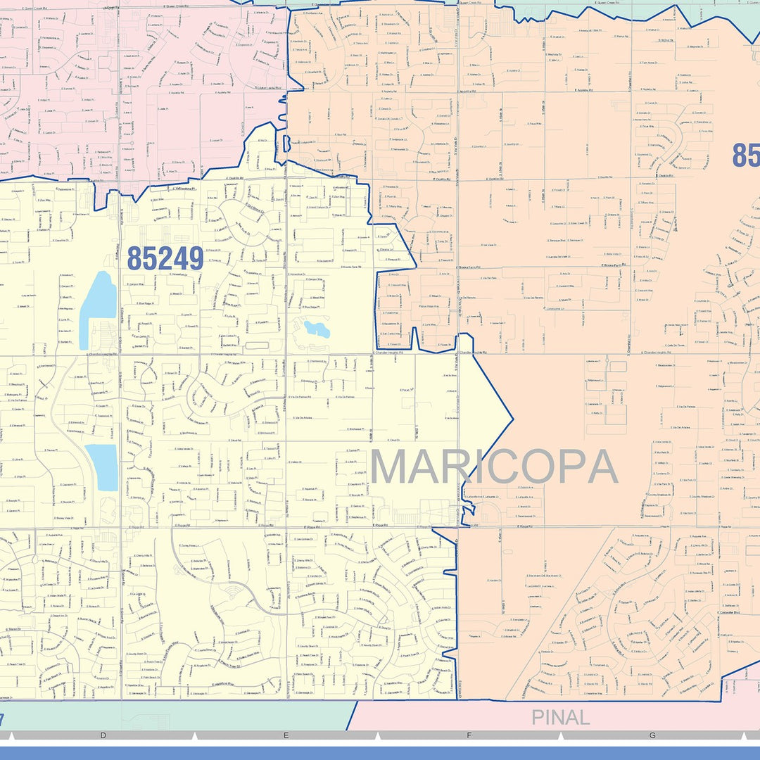 Color Cast Zip Code Style Wall Map of Gilbert, AZ