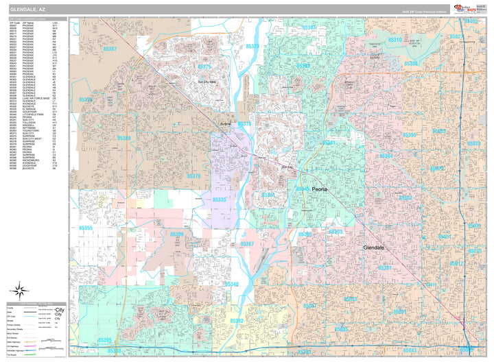 Premium Style Wall Map of Glendale AZ