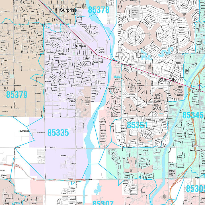 Premium Style Wall Map of Glendale AZ
