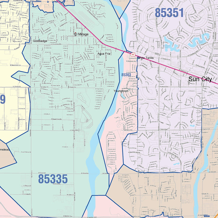 Color Cast Zip Code Style Wall Map of Glendale, AZ