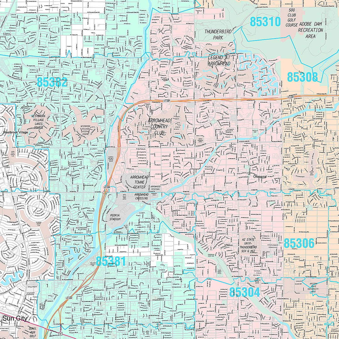 Premium Style Wall Map of Glendale AZ