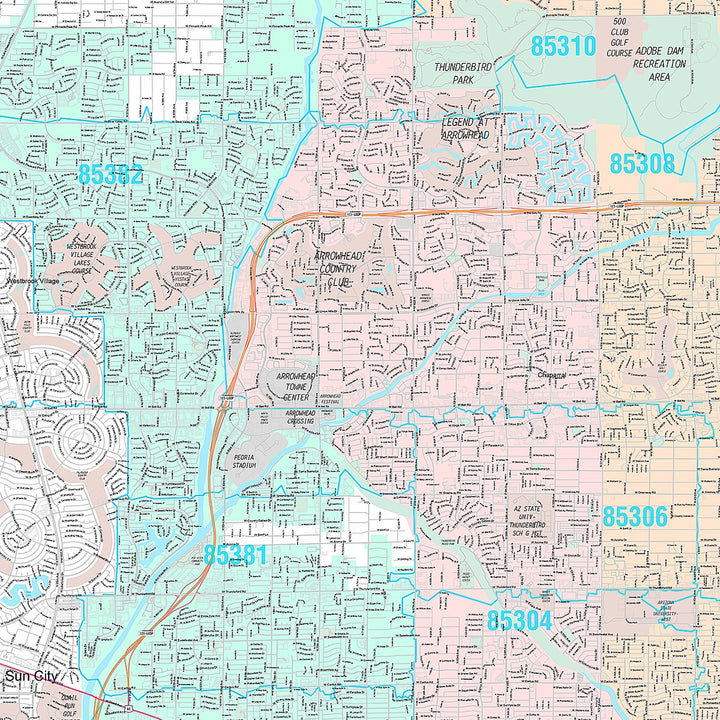 Premium Style Wall Map of Glendale AZ