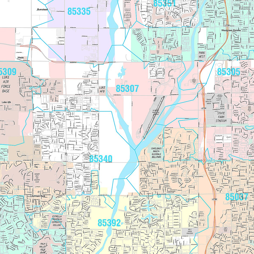 Premium Style Wall Map of Glendale AZ