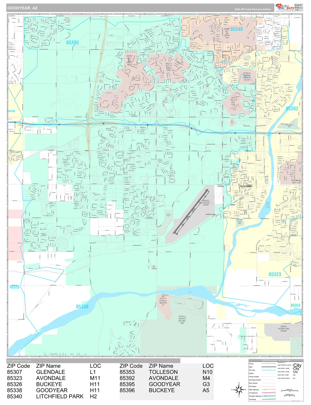 Premium Style Wall Map of Goodyear, AZ