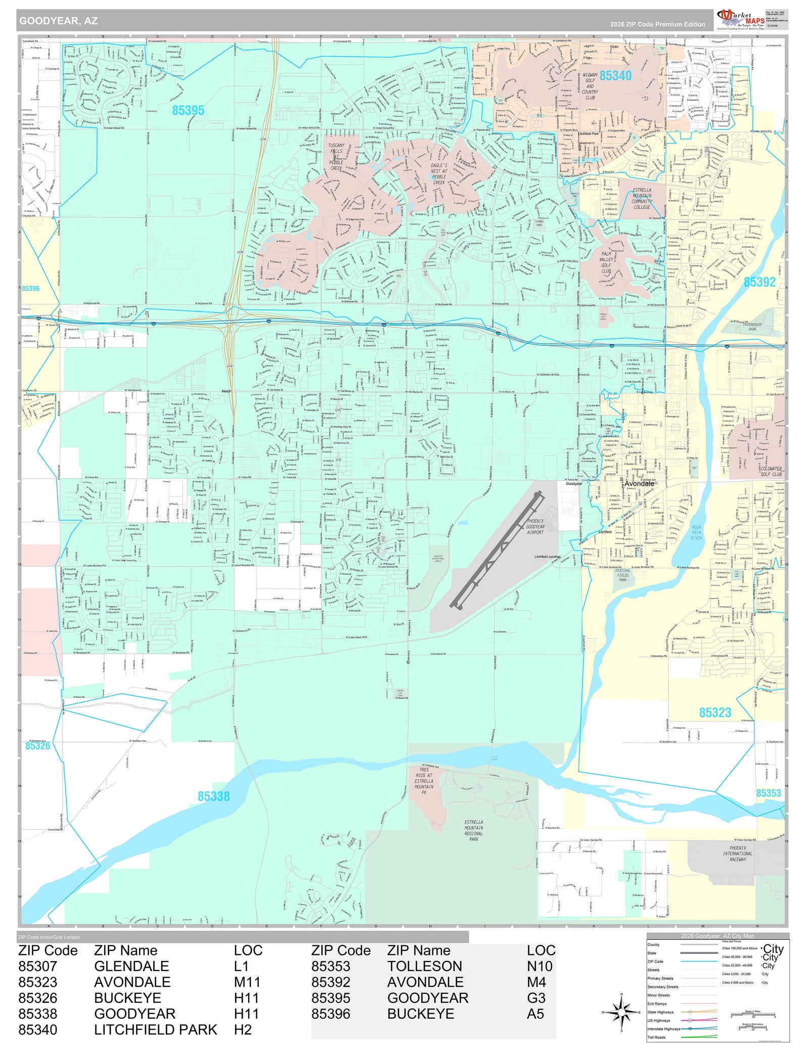 Premium Style Wall Map of Goodyear, AZ