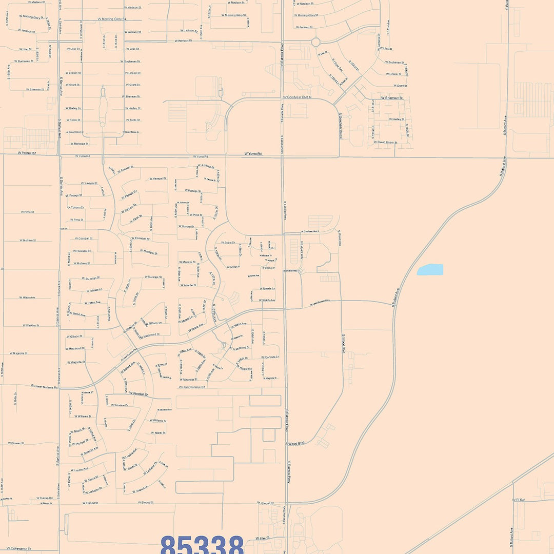 Color Cast Zip Code Style Wall Map of Goodyear, AZ