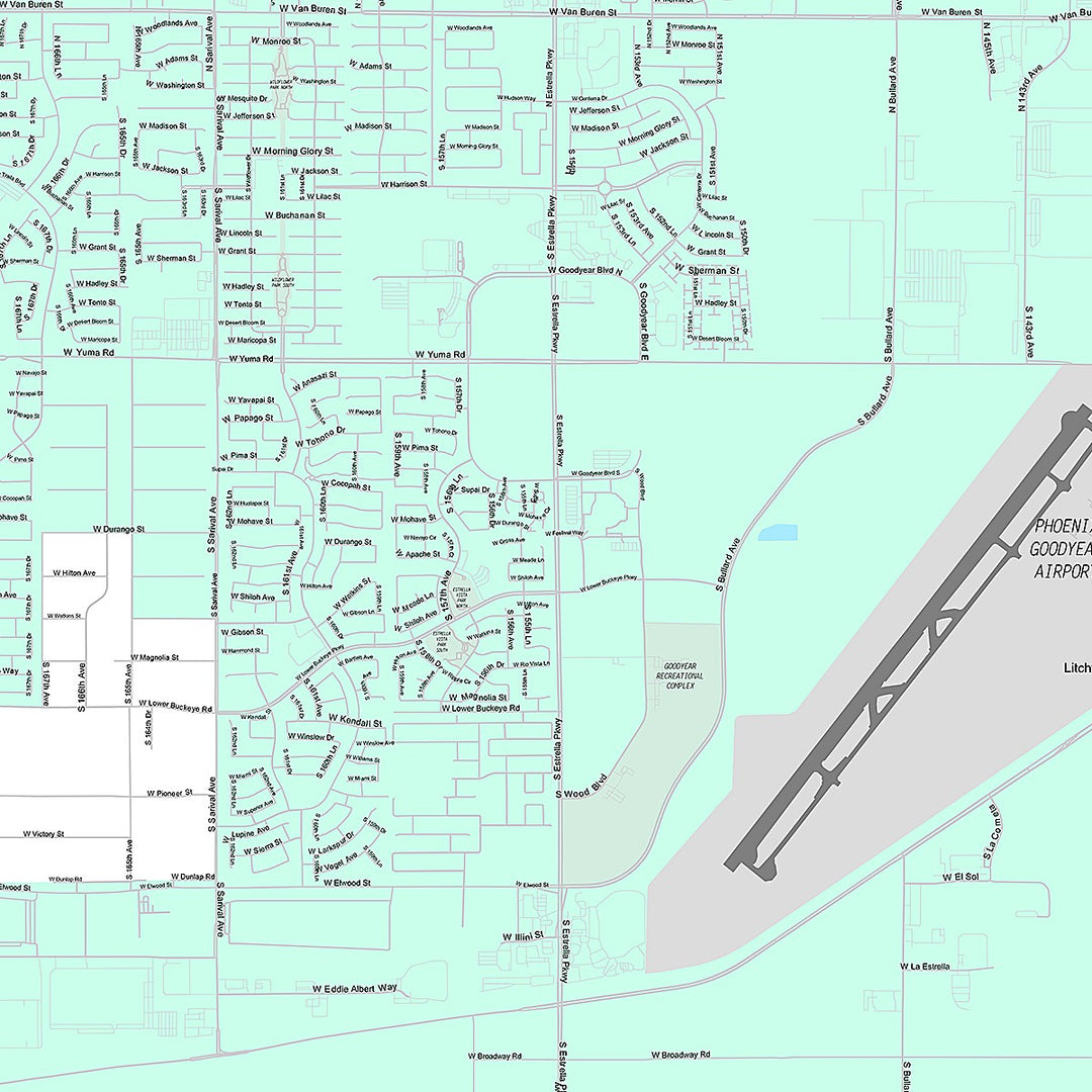Premium Style Wall Map of Goodyear, AZ
