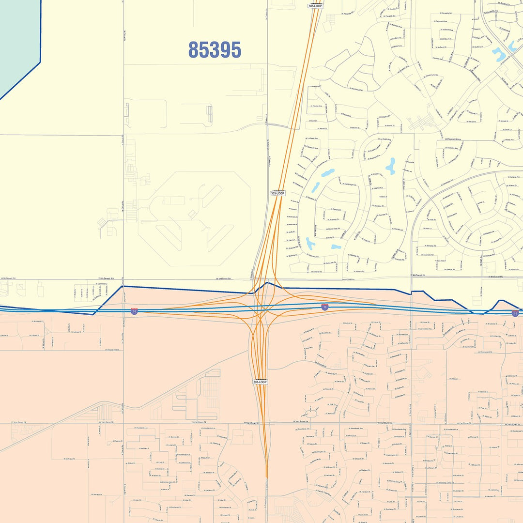 Color Cast Zip Code Style Wall Map of Goodyear, AZ