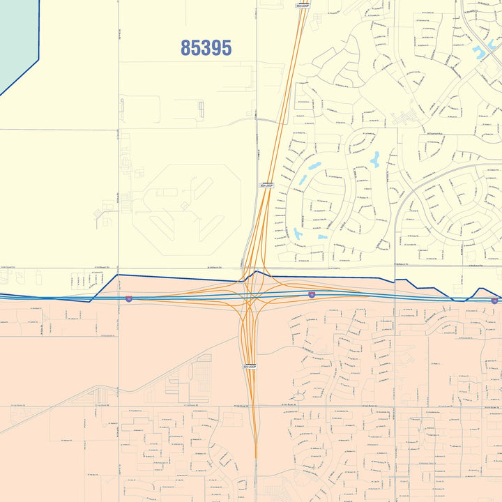 Color Cast Zip Code Style Wall Map of Goodyear, AZ