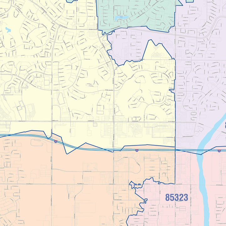Color Cast Zip Code Style Wall Map of Goodyear, AZ