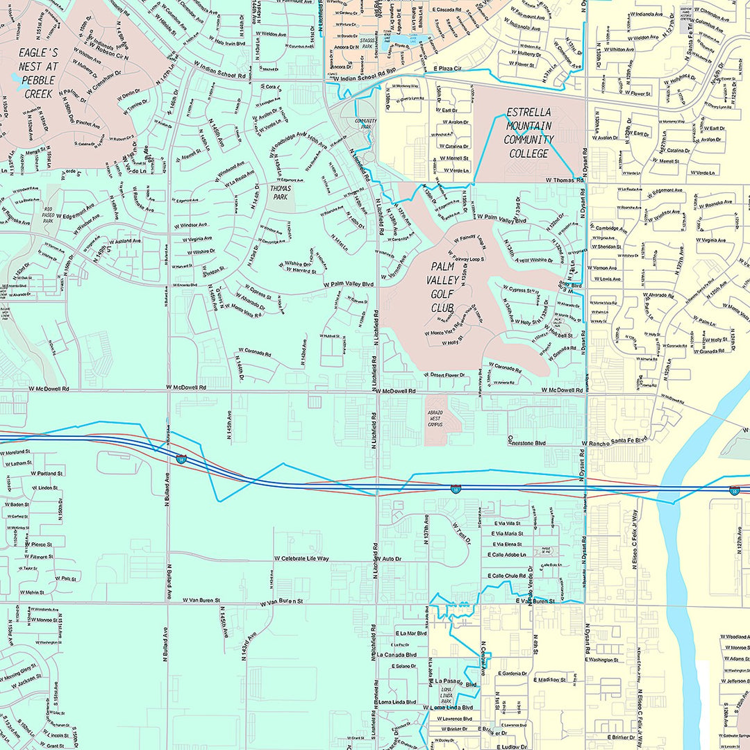 Premium Style Wall Map of Goodyear, AZ