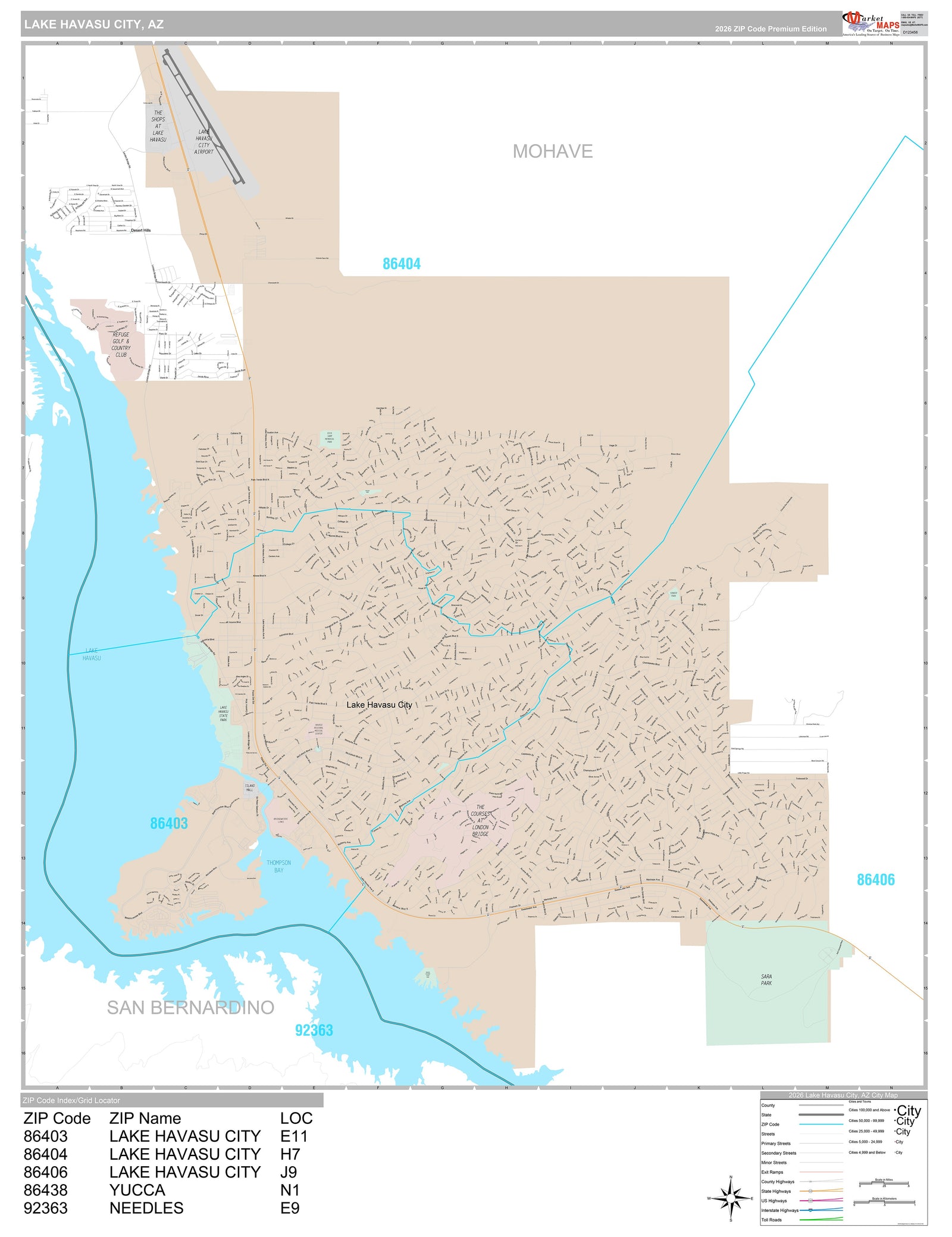Premium Style Wall Map of Lake Havasu City, AZ