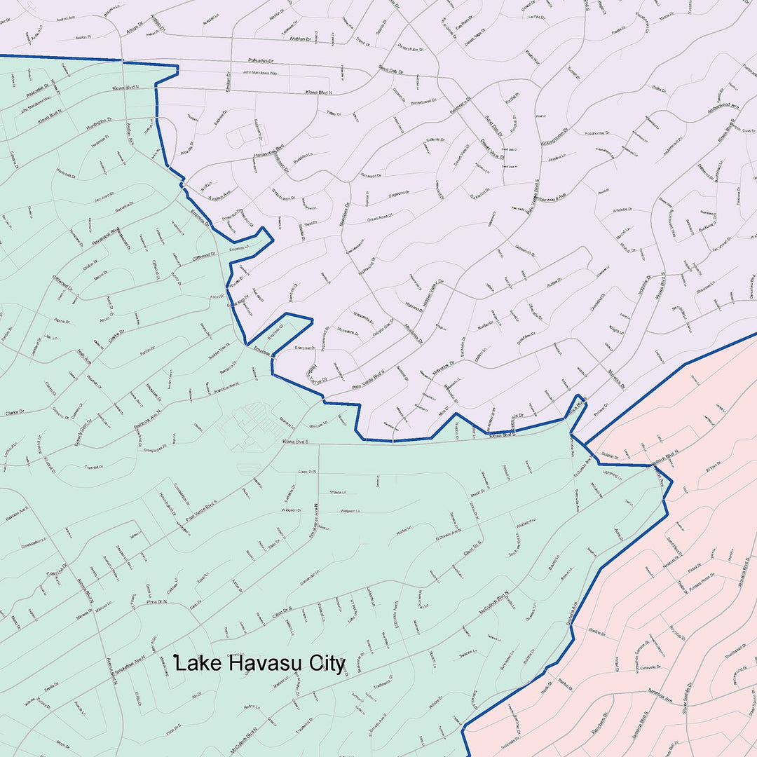 Color Cast Zip Code Style Wall Map of Lake Havasu City, AZ