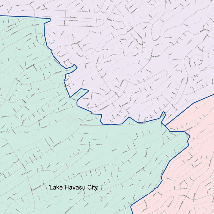 Color Cast Zip Code Style Wall Map of Lake Havasu City, AZ