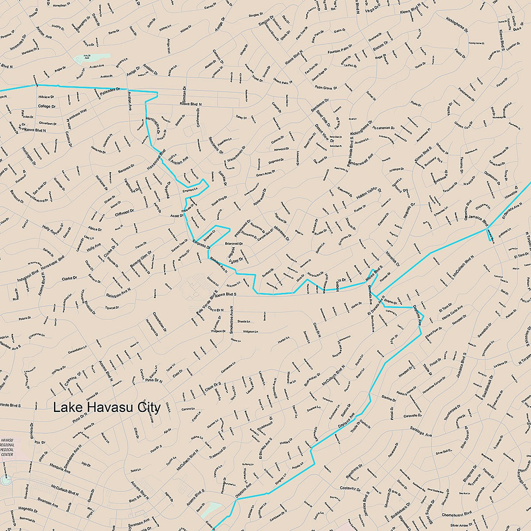 Premium Style Wall Map of Lake Havasu City, AZ