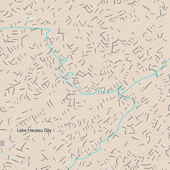 Premium Style Wall Map of Lake Havasu City, AZ