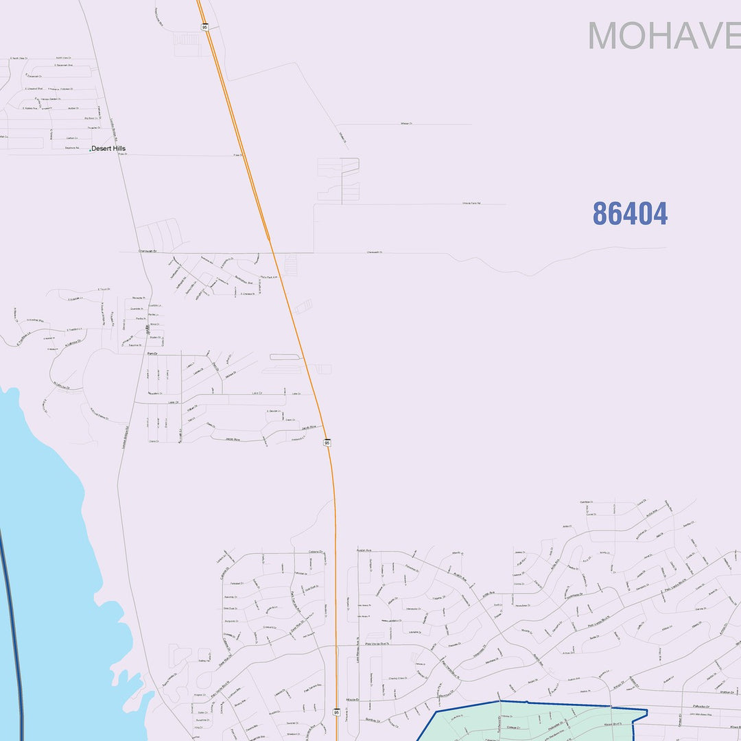 Color Cast Zip Code Style Wall Map of Lake Havasu City, AZ