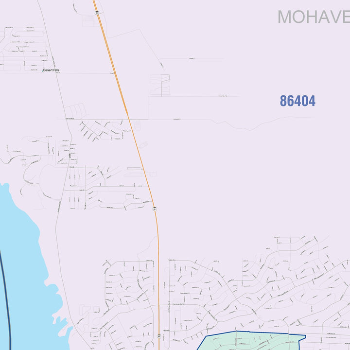 Color Cast Zip Code Style Wall Map of Lake Havasu City, AZ