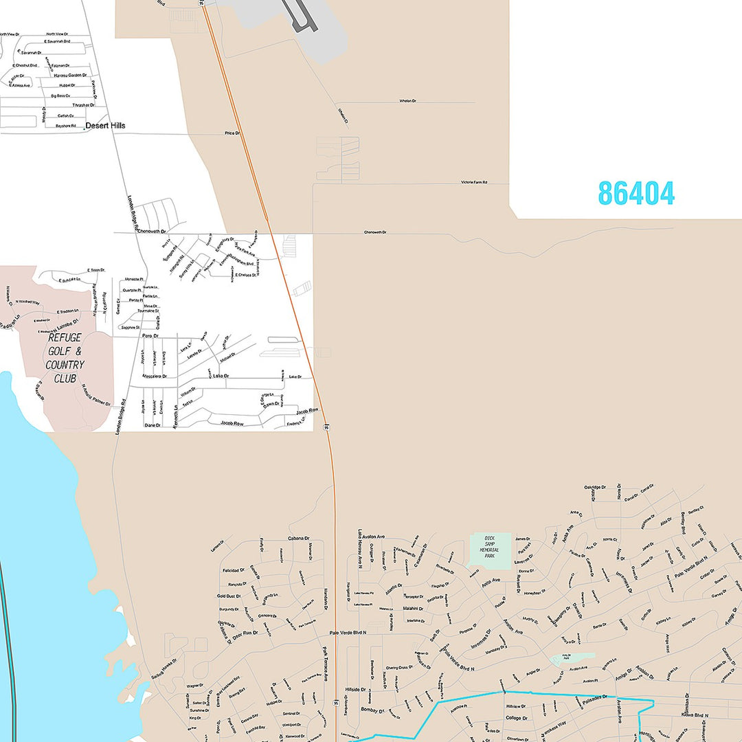 Premium Style Wall Map of Lake Havasu City, AZ