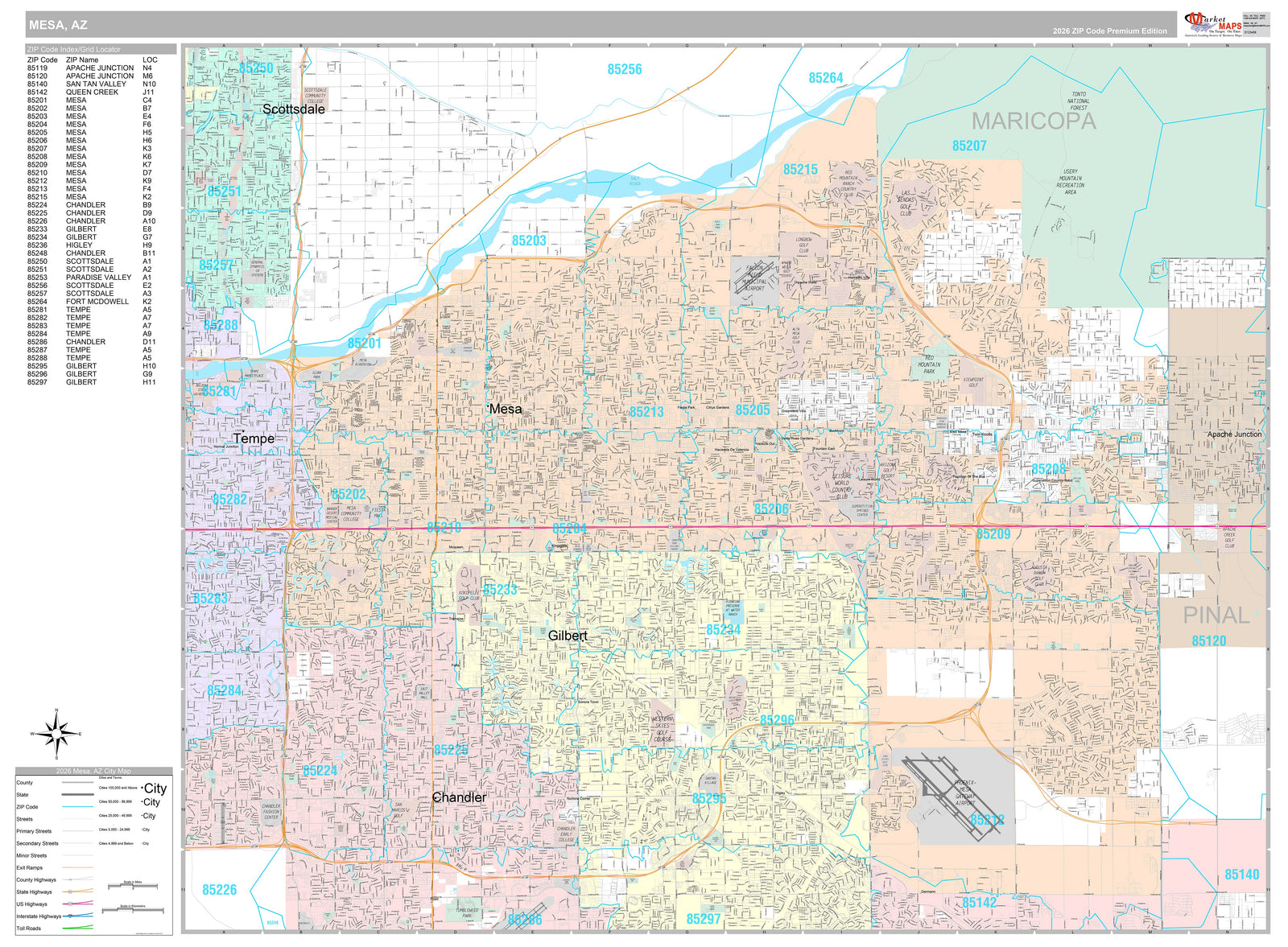 Premium Style Wall Map of Mesa AZ