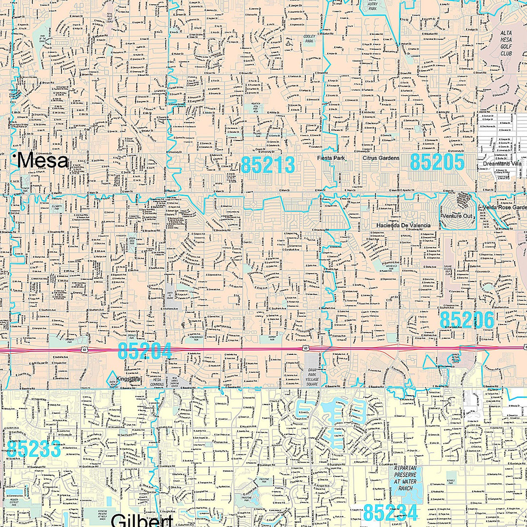 Premium Style Wall Map of Mesa AZ