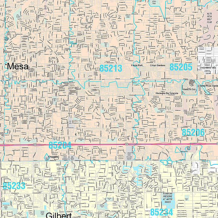 Premium Style Wall Map of Mesa AZ