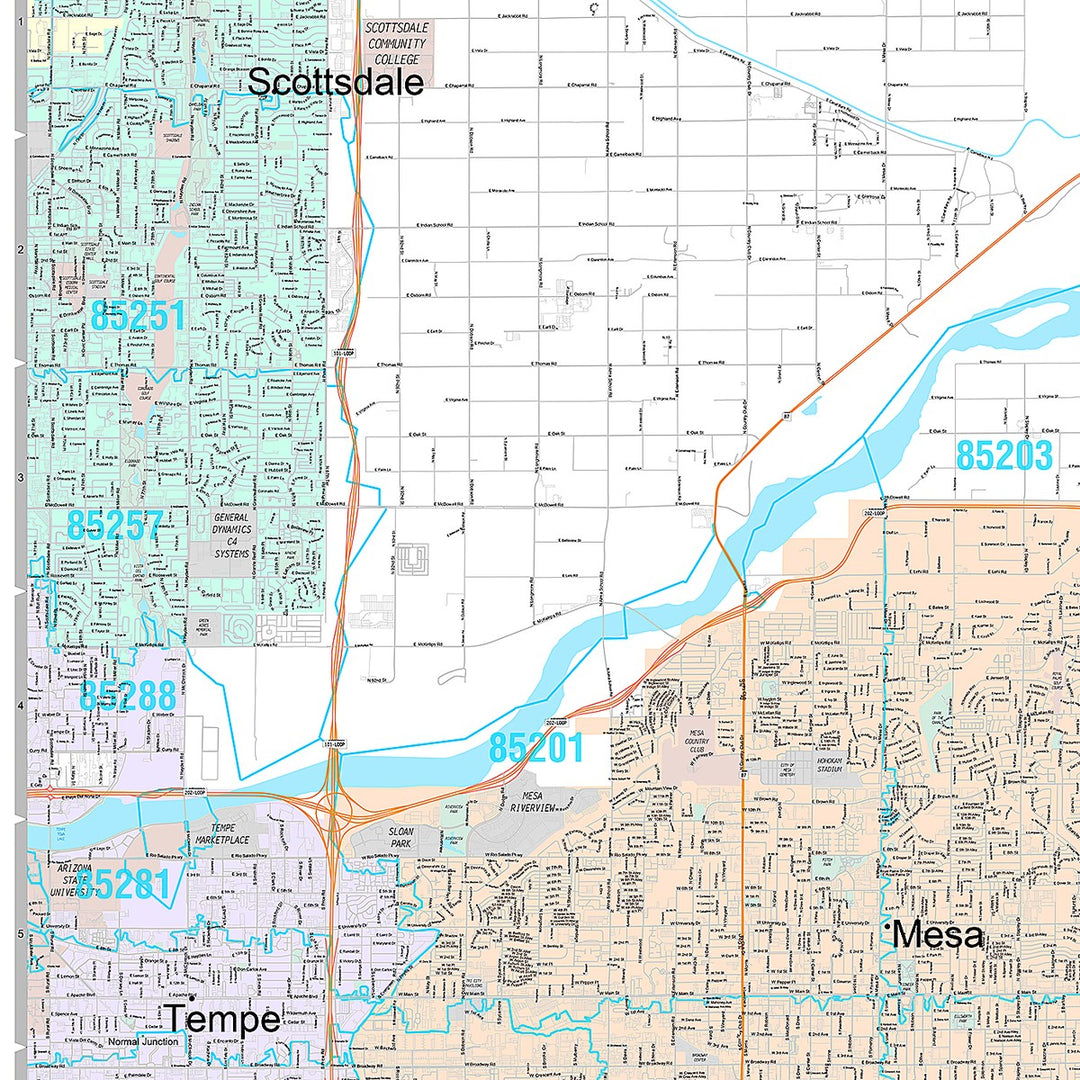 Premium Style Wall Map of Mesa AZ