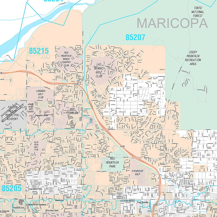 Premium Style Wall Map of Mesa AZ