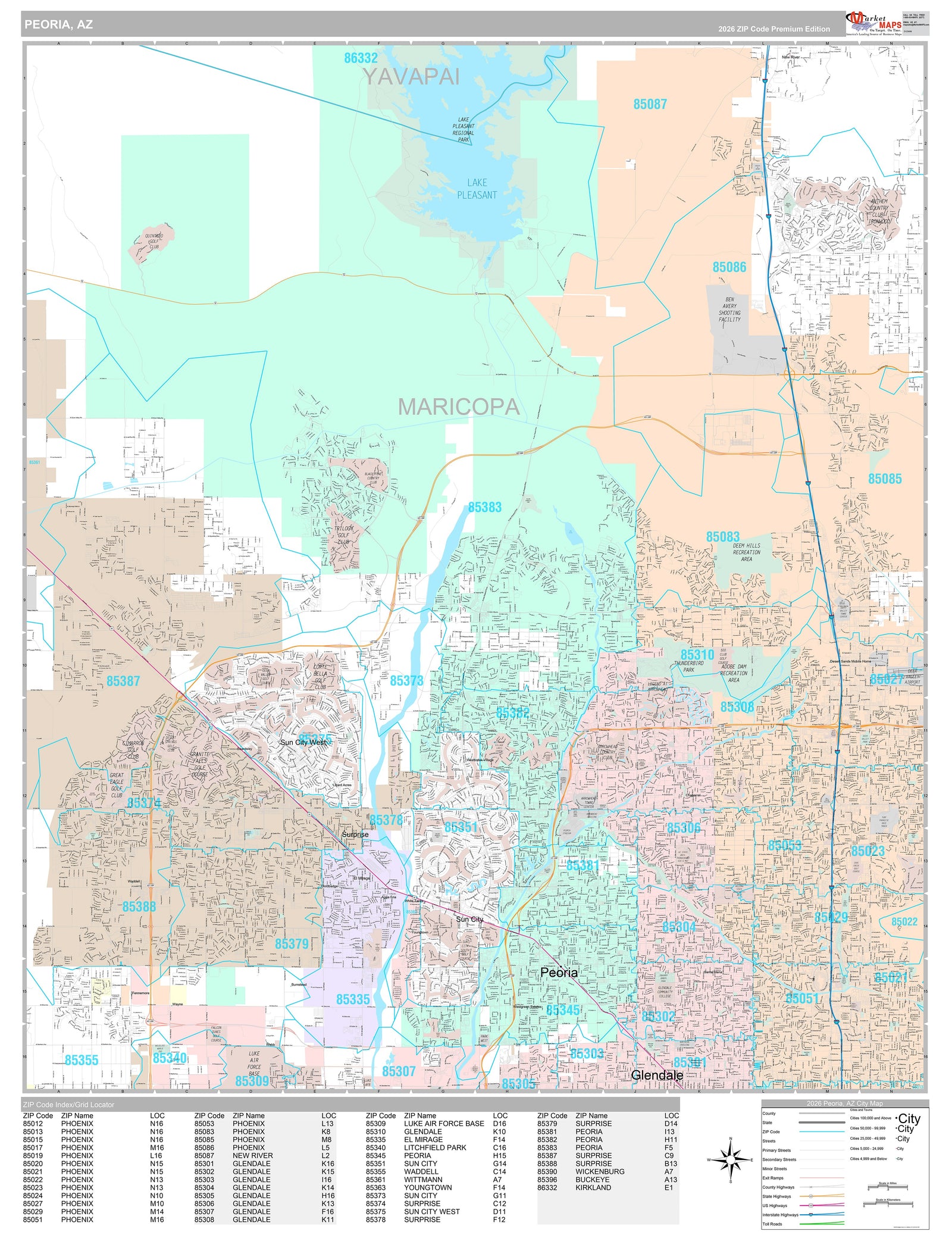 Premium Style Wall Map of Peoria AZ