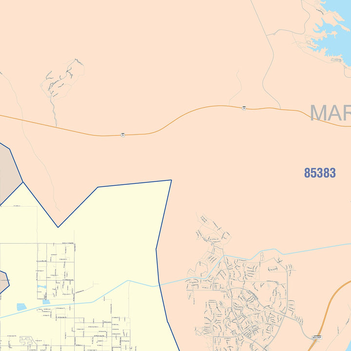 Color Cast Zip Code Style Wall Map of Peoria, AZ