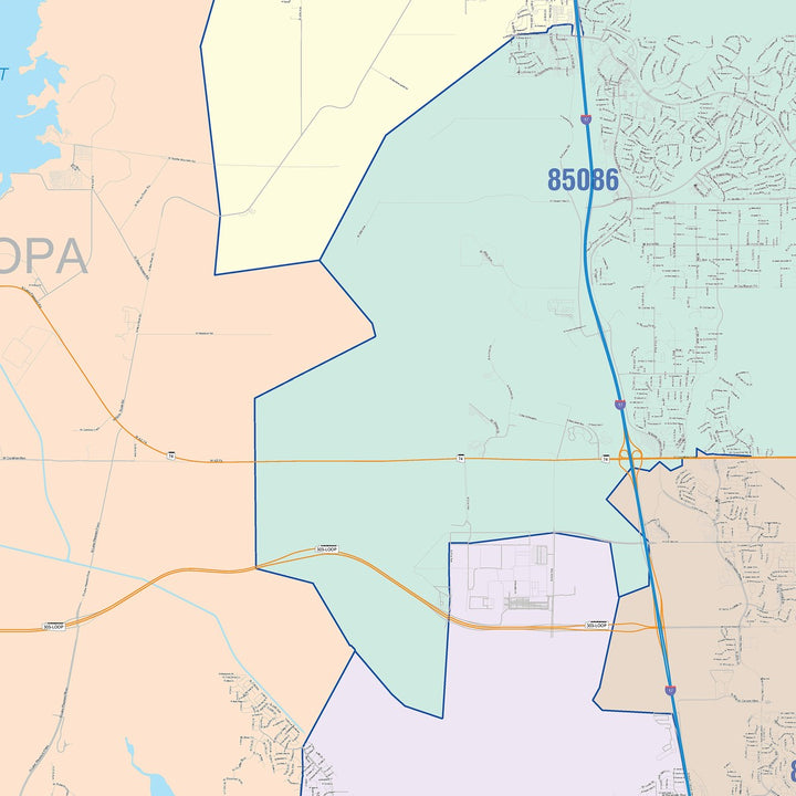 Color Cast Zip Code Style Wall Map of Peoria, AZ