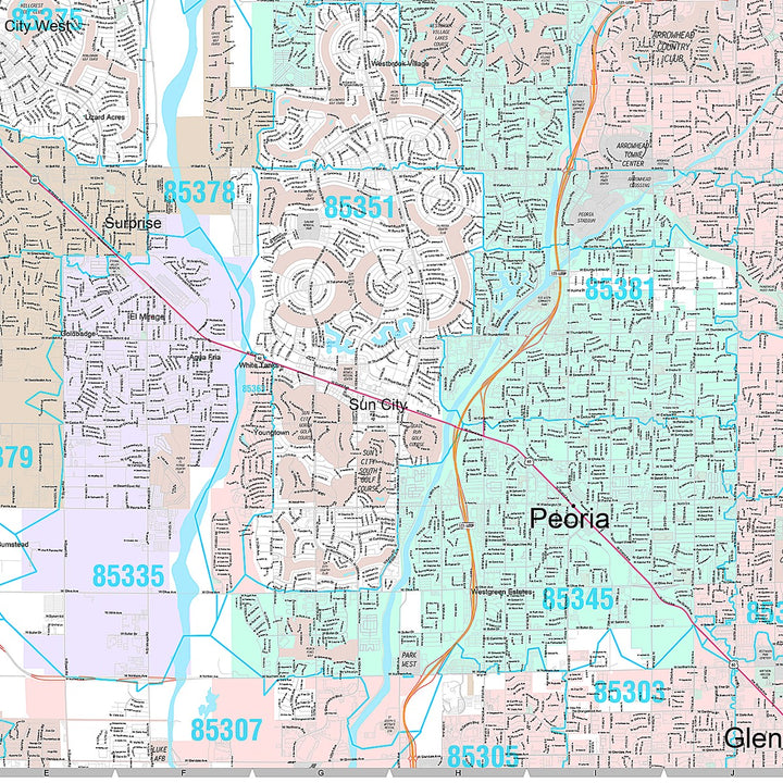 Premium Style Wall Map of Peoria AZ