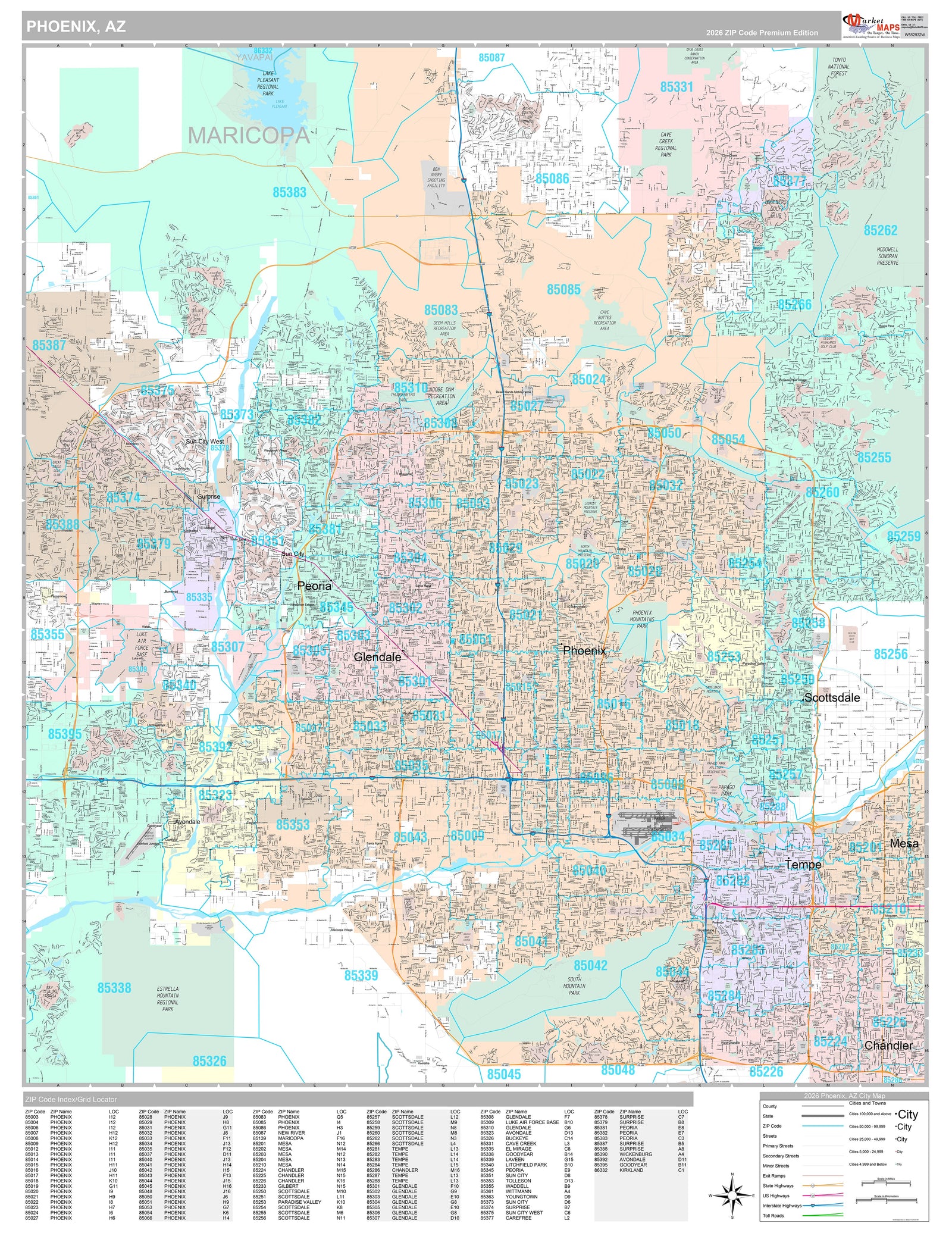 Premium Style Wall Map of Phoenix AZ