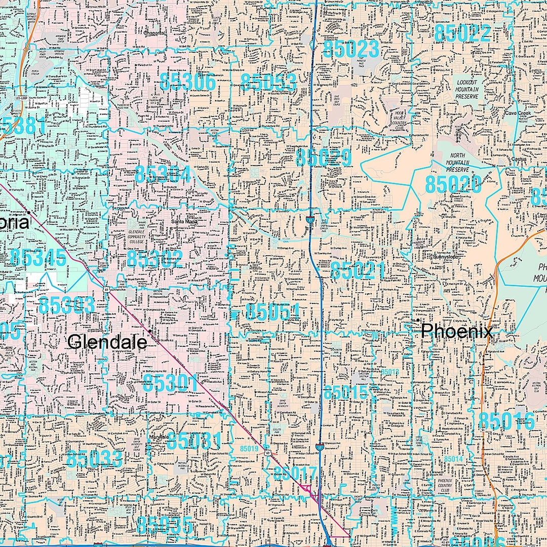 Premium Style Wall Map of Phoenix AZ