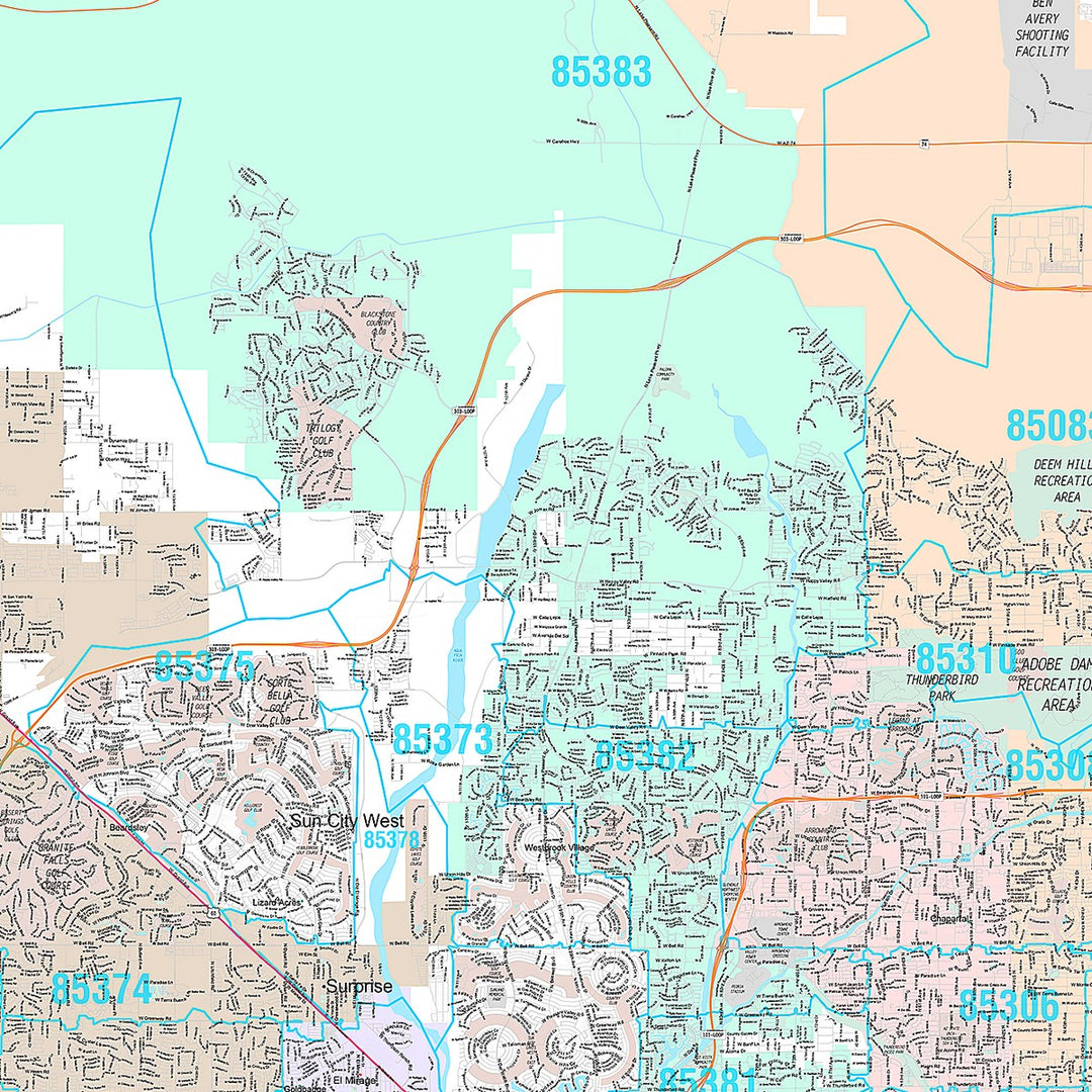 Premium Style Wall Map of Phoenix AZ