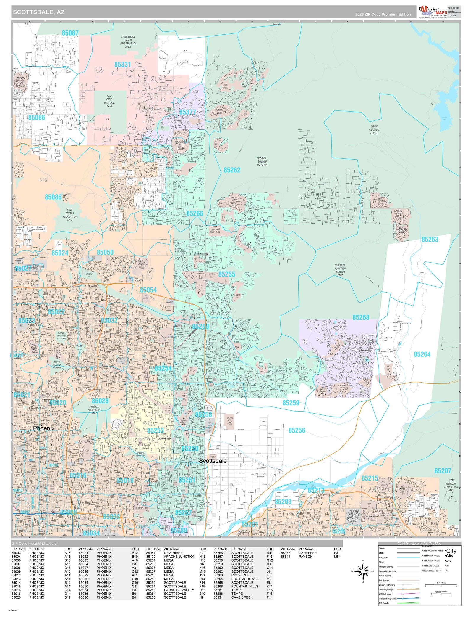 Premium Style Wall Map of Scottsdale AZ