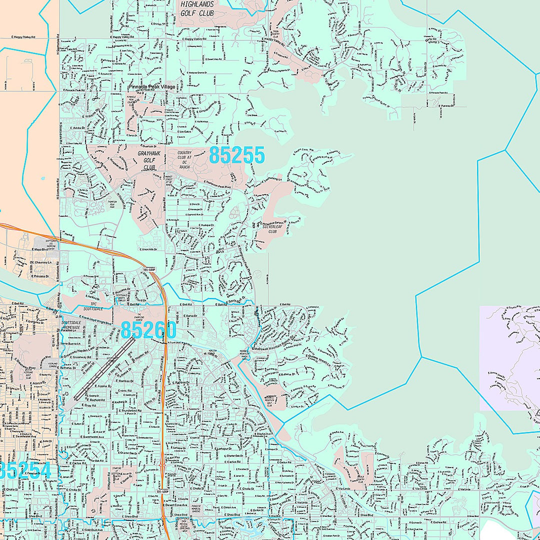 Premium Style Wall Map of Scottsdale AZ