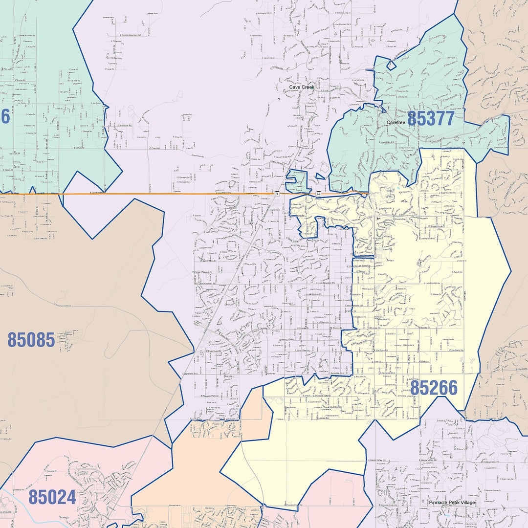 Color Cast Zip Code Style Wall Map of Scottsdale, AZ